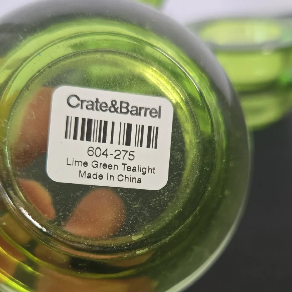 Crate & Barrel Glass Green Tealight Votive Candle Holders Set of 6